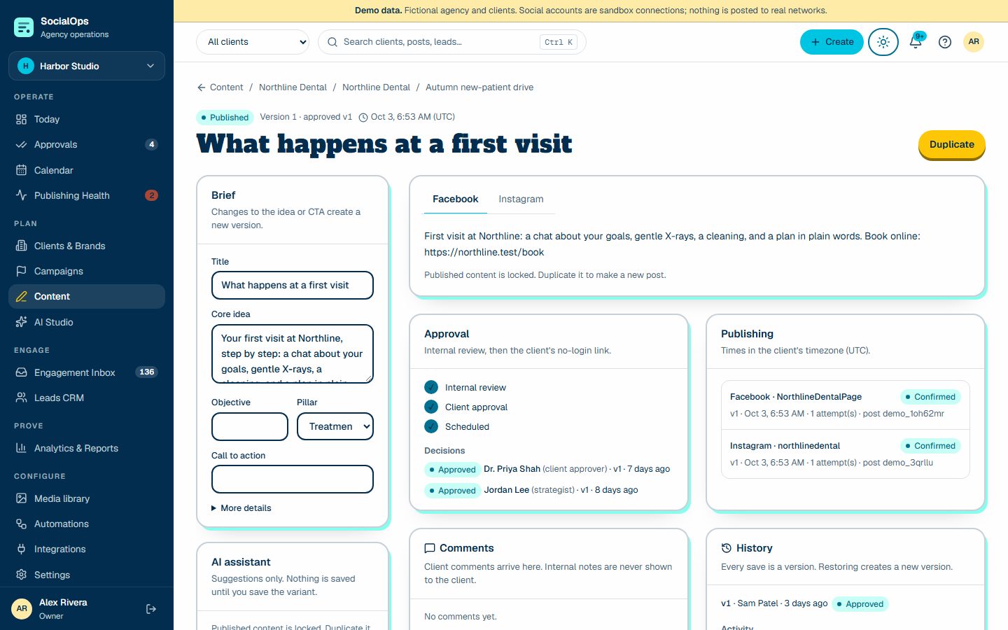 Content and composer screen
