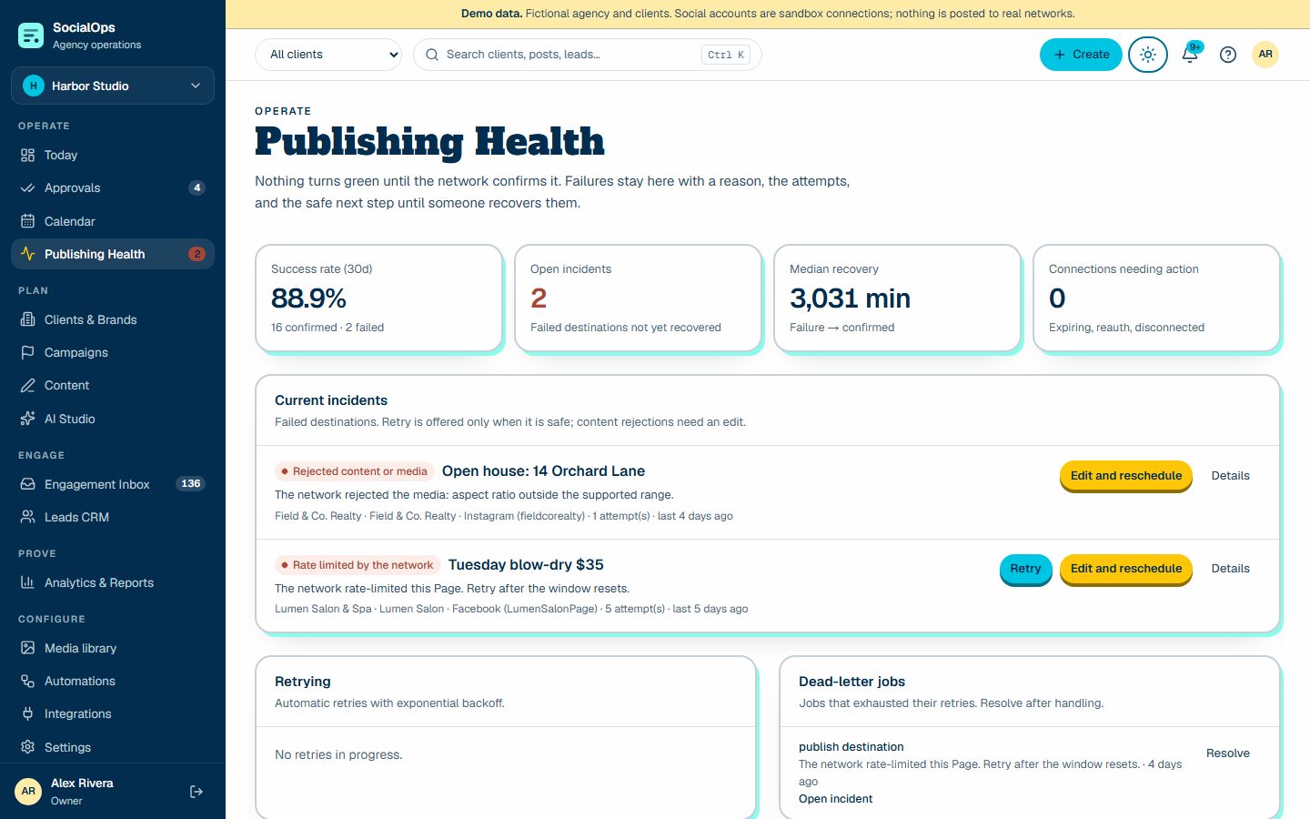 Publishing Health with incidents, retries, and connection status